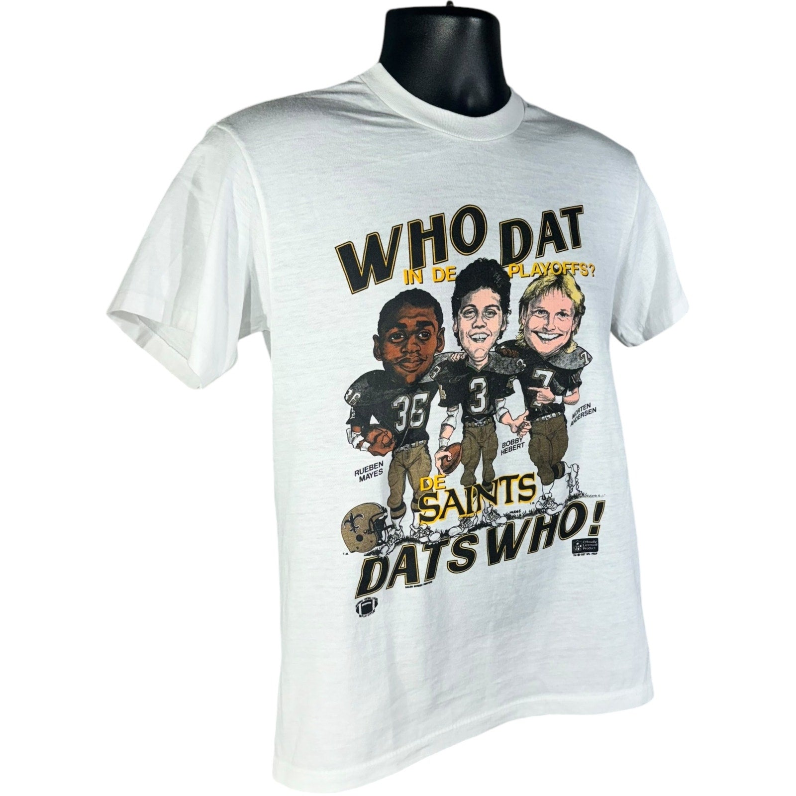 Vintage New Orleans Saints "Who Dat In De Playoffs" Caricature Tee 1987