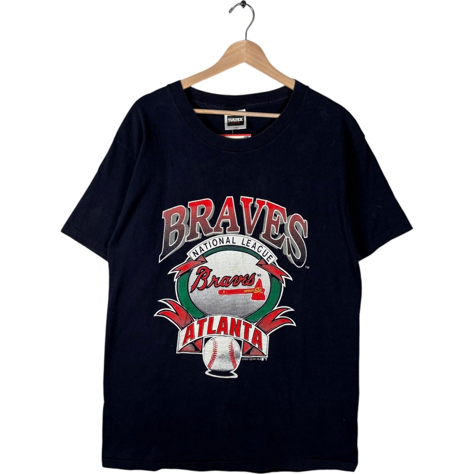 Vintage Logo 7 Atlanta Braves Spellout Logo MLB Tee 1991