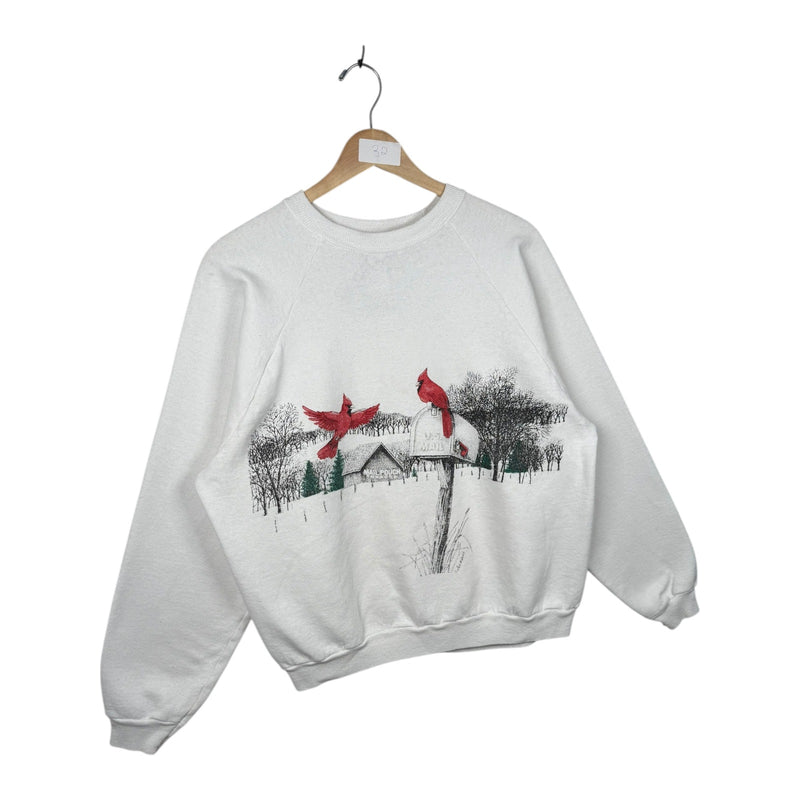 Vintage Winter Cardinals Mailbox Scenic Crewneck