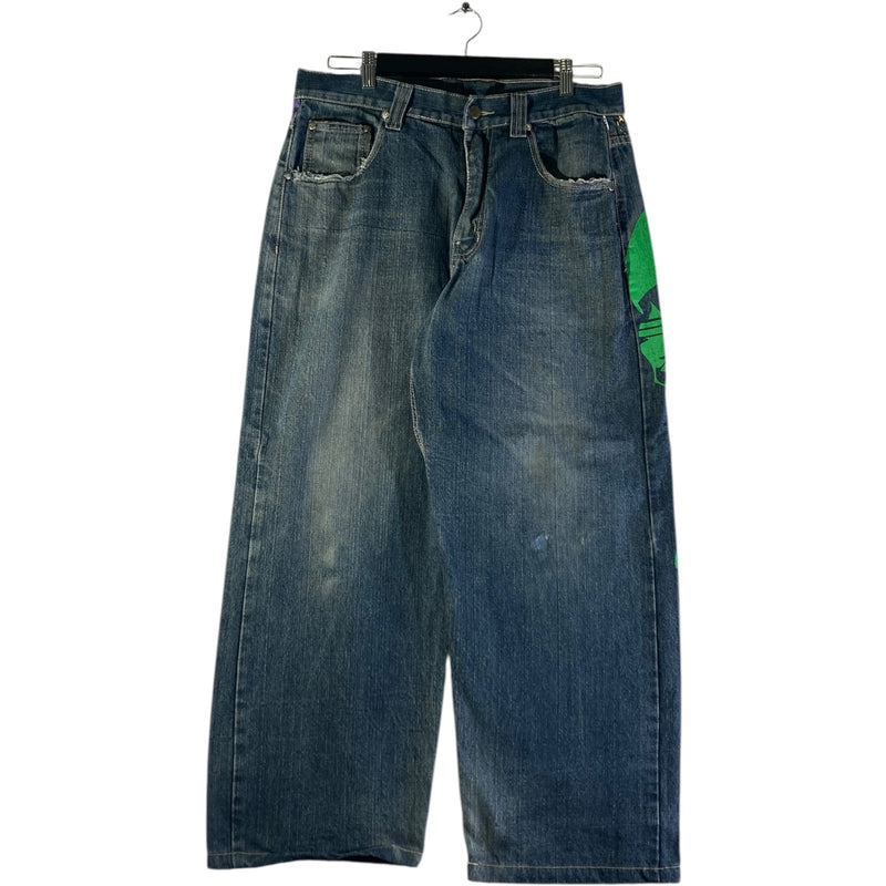 Vintage T'z Skull Baggy Wide Leg Denim Jeans 32