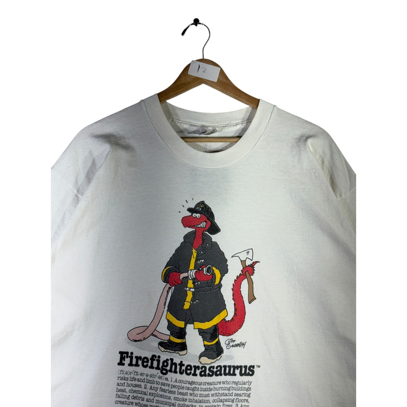 Vintage Saurus Gang "Firefighterasaurus" Cartoon  T-Shirt