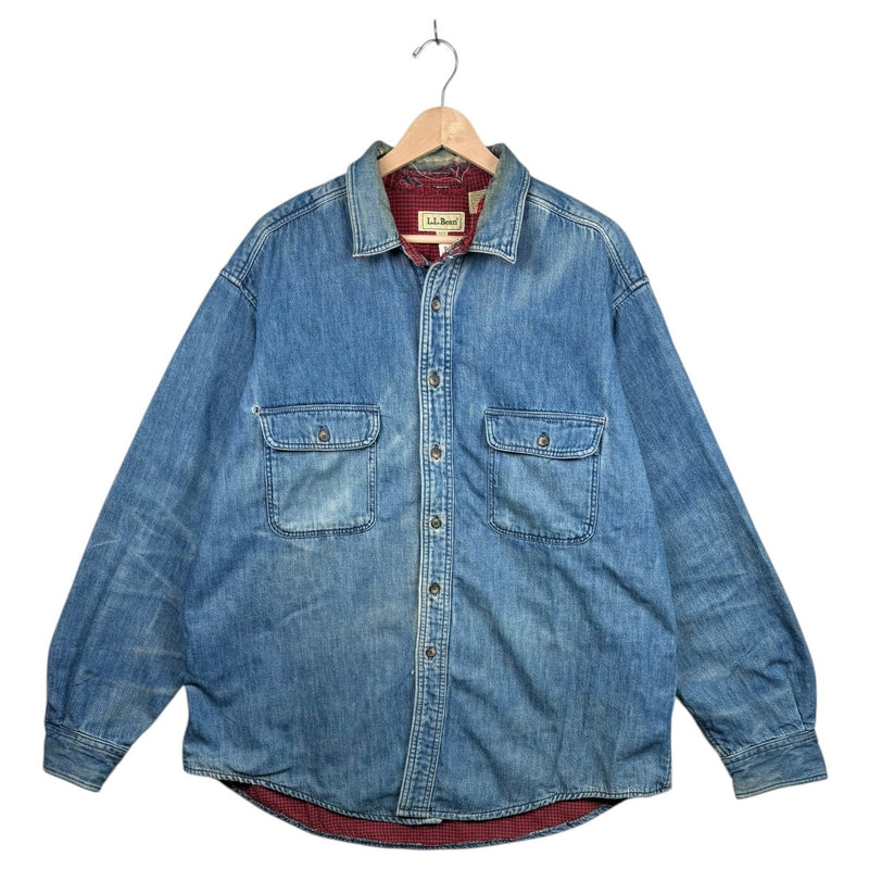 Vintage L.L. Bean Flannel Lined Denim Long Sleeve Button Up