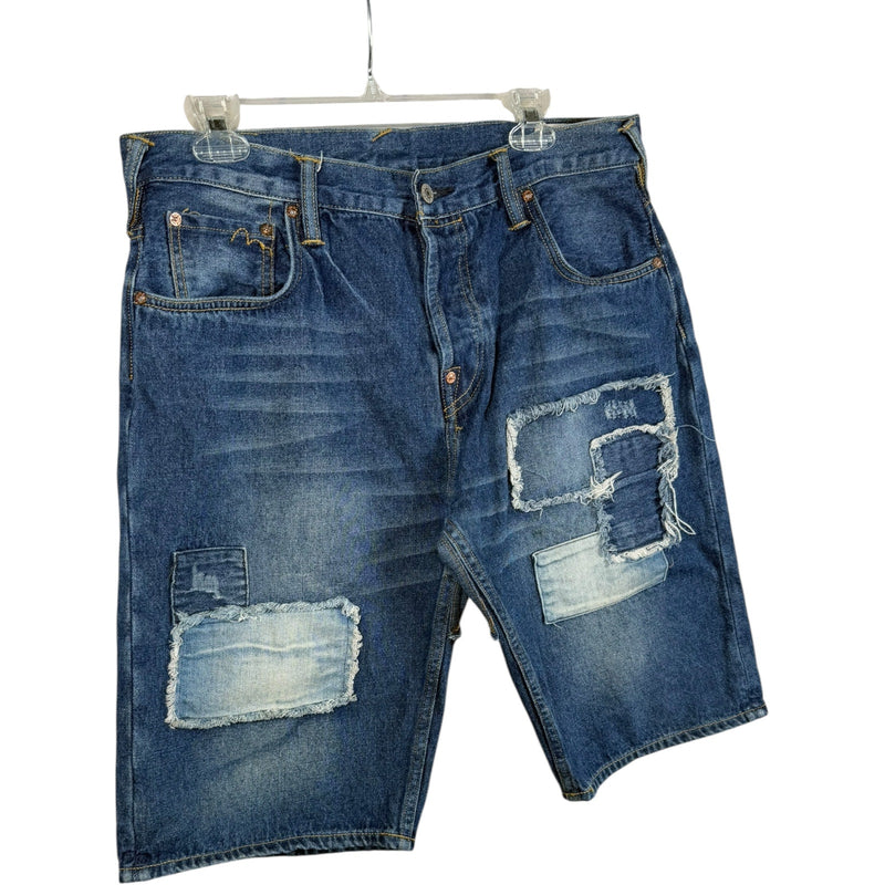 Vintage Evisu Distressed Patchwork Denim Shorts 36