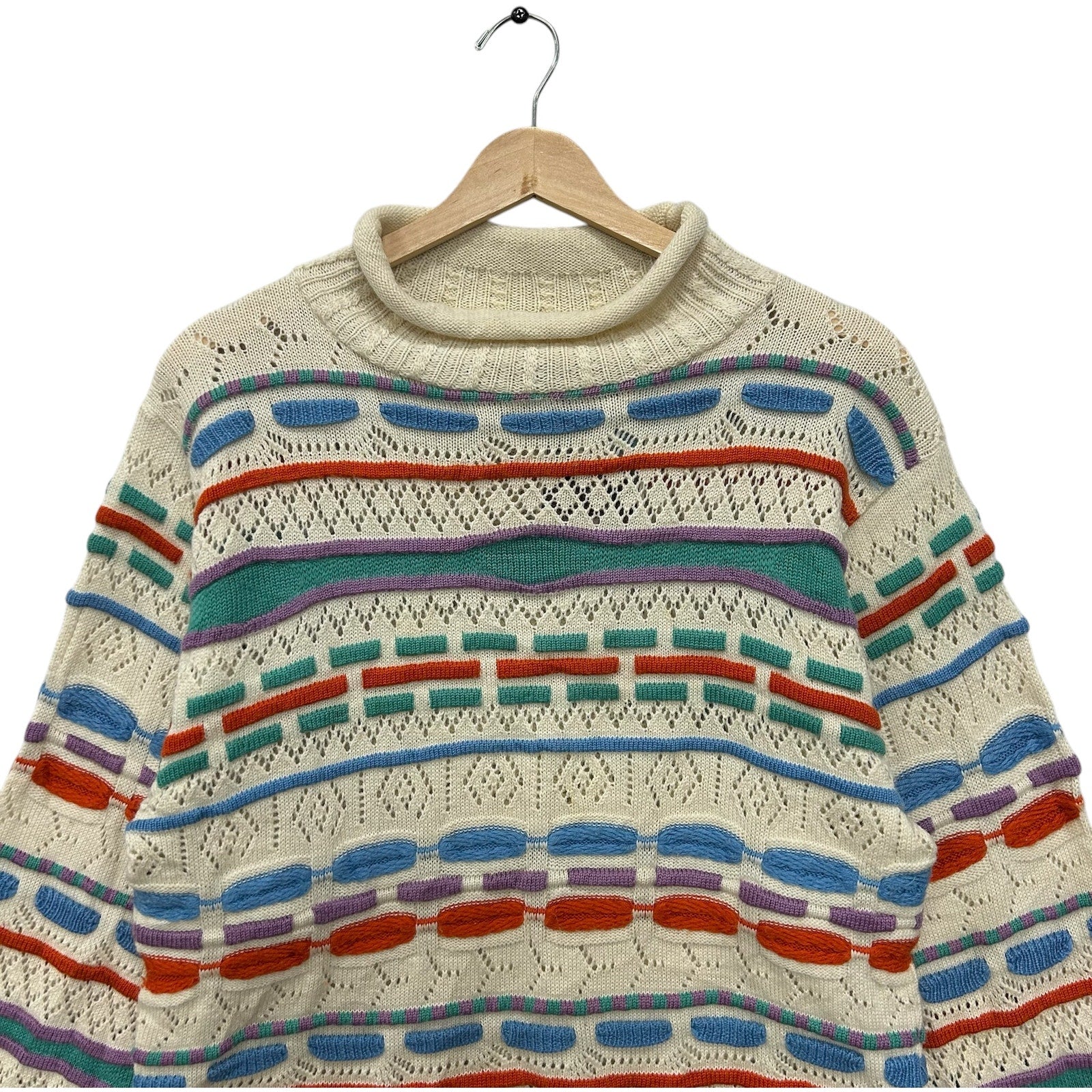 Vintage 3D Mockneck Textured Patterned Pullover Sweater