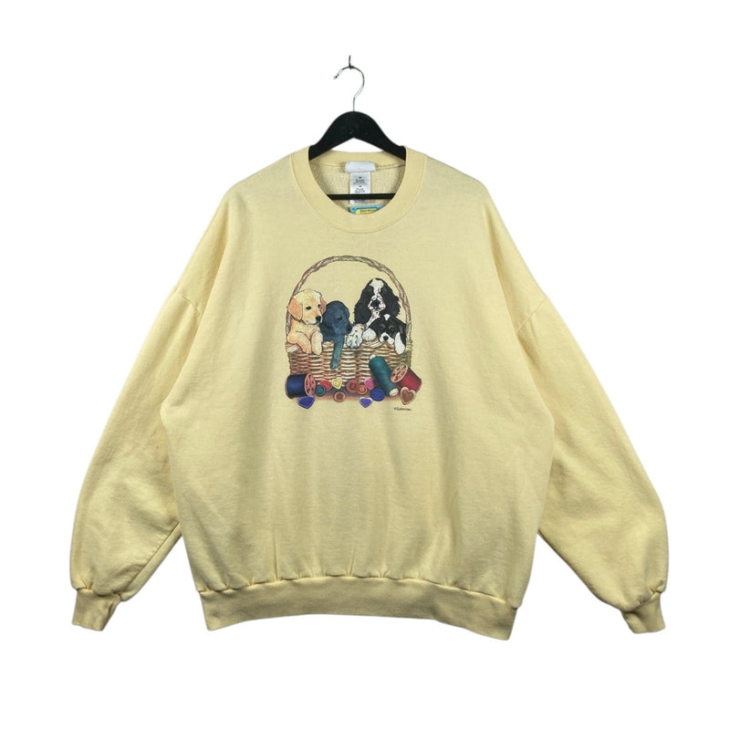 Vintage Puppies in Basket Graphic Womens Crewneck