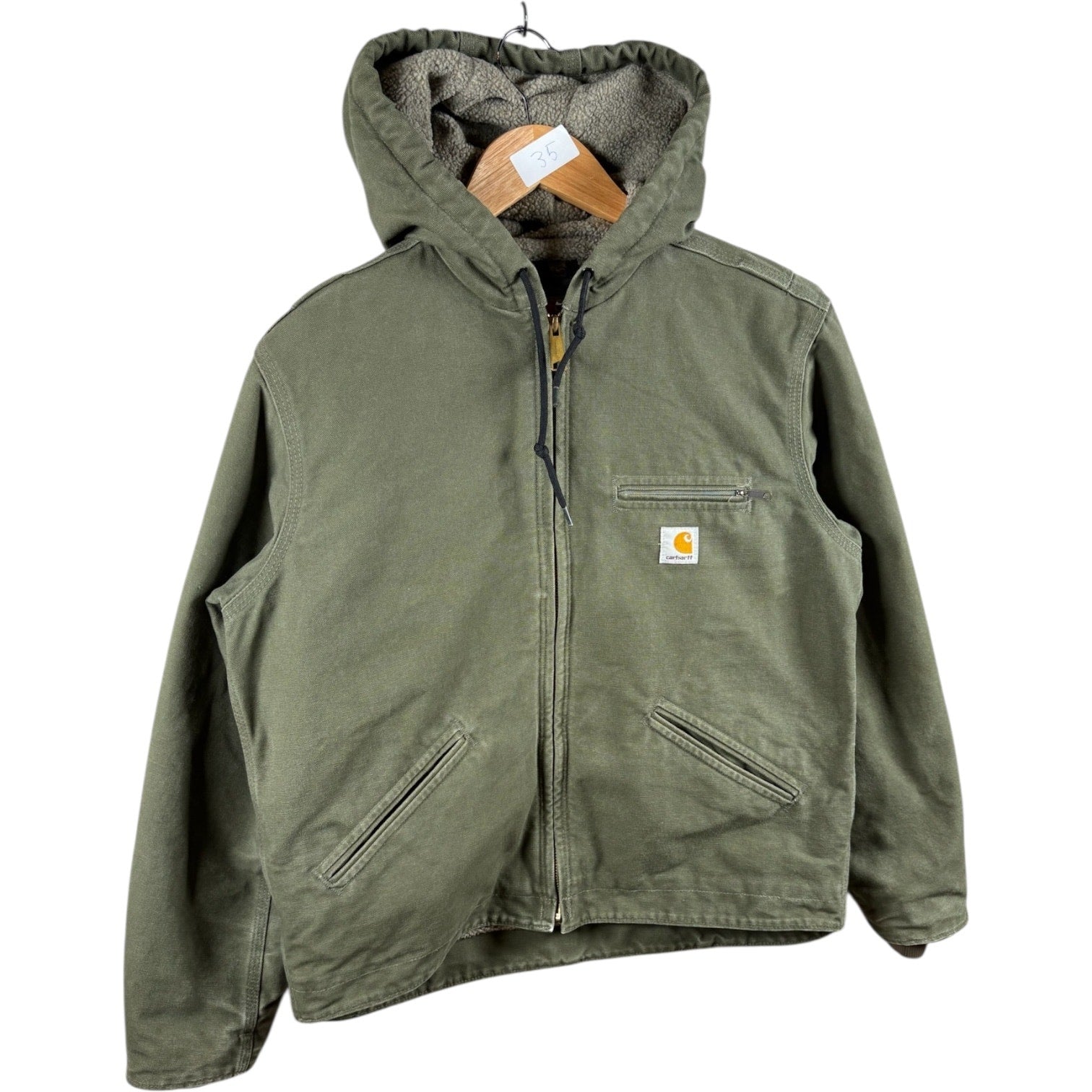 Vintage Carhartt Sherpa Lined Full Zip Hooded Workwear Jacket