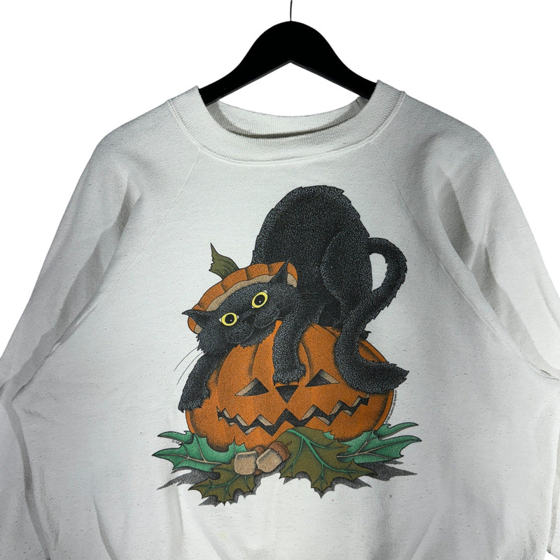 Vintage Women's Cat In Pumpkin Halloween Crewneck