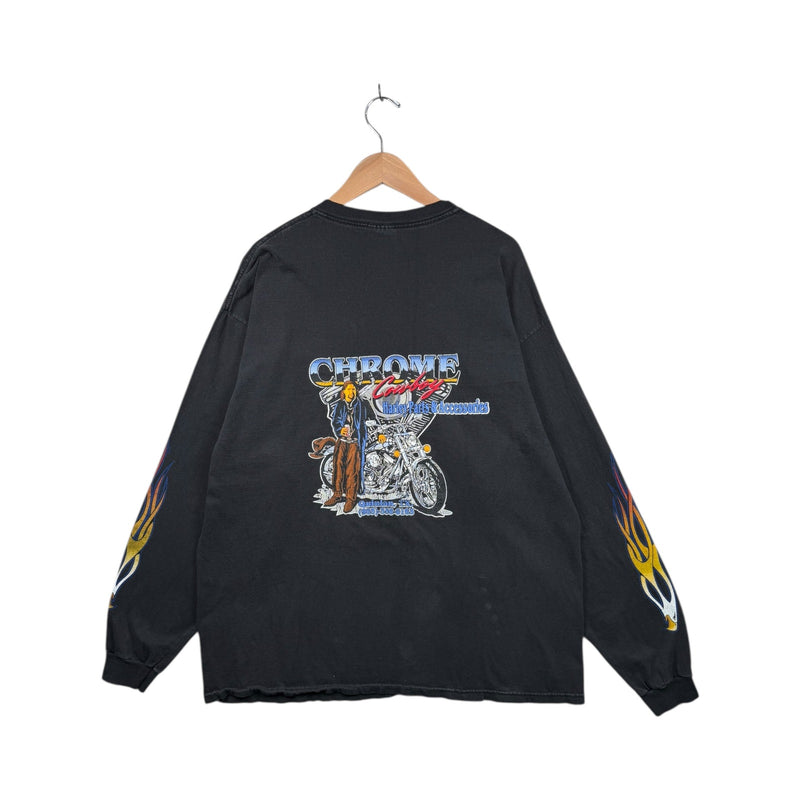 Vintage Chrome Cowboy Flame Eagle Graphic Long Sleeve