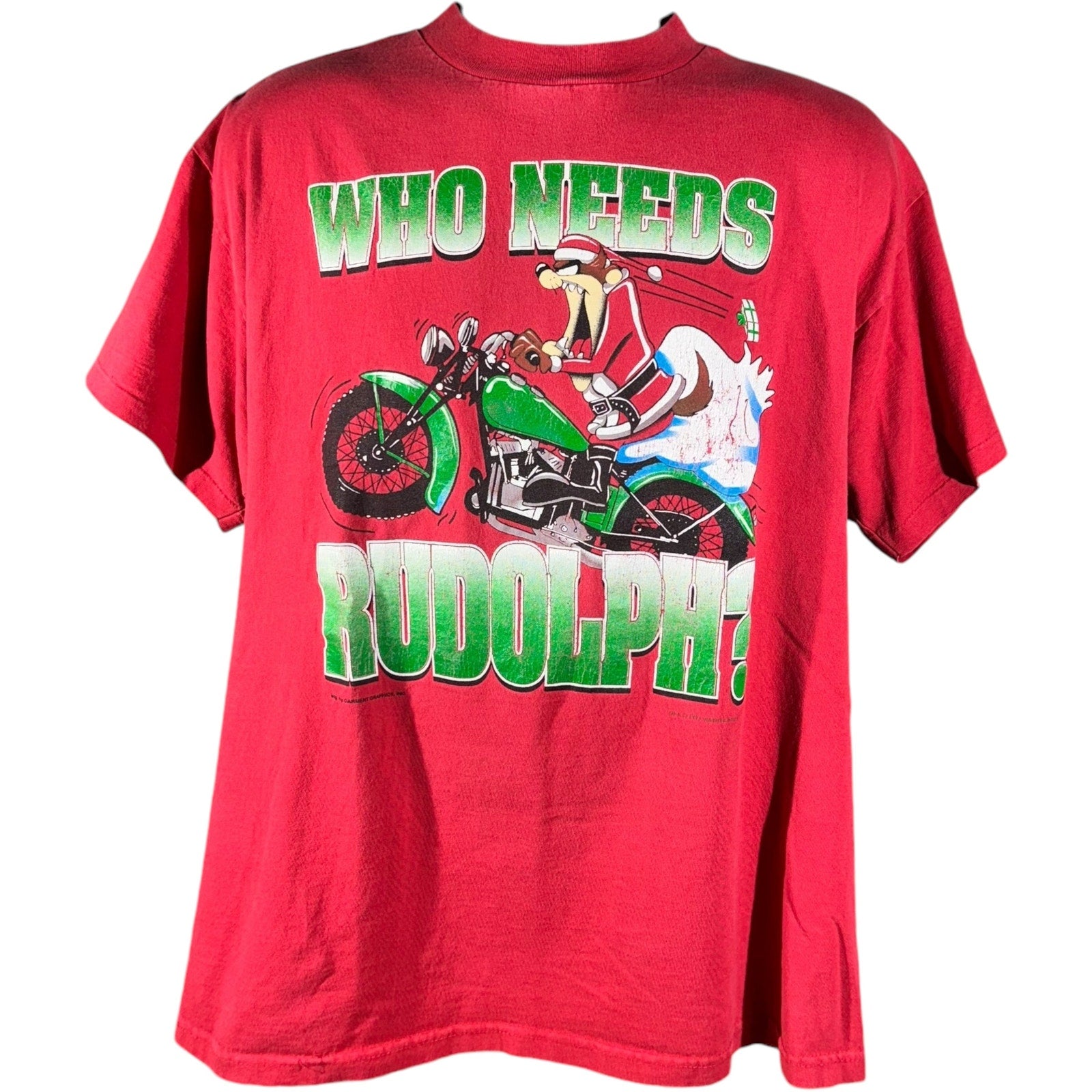 Vintage Looney Tunes Taz "Who Needs Rudolph" Christmas Tee