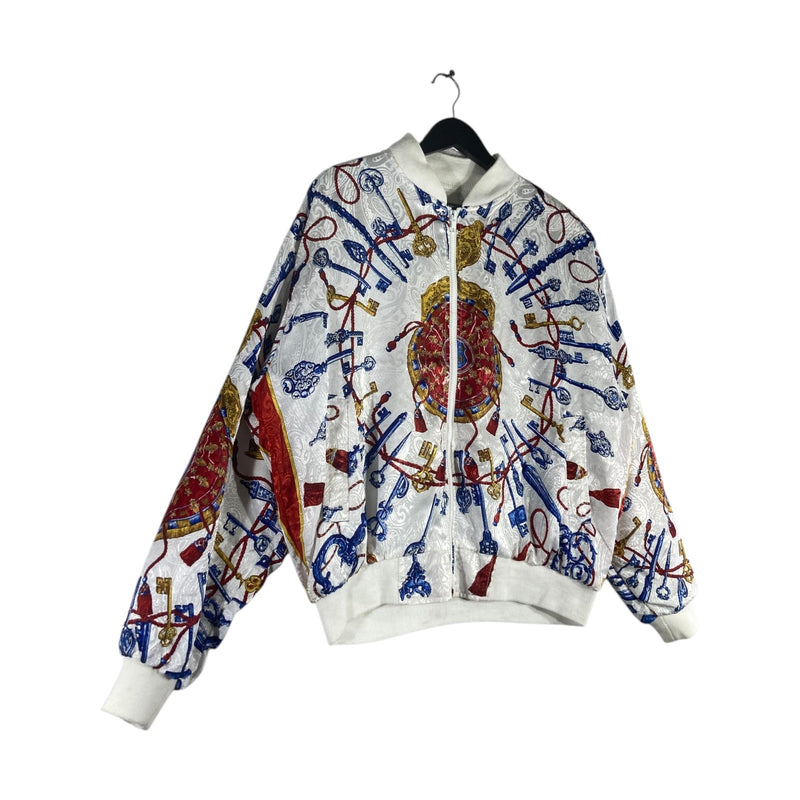 Vintage Casual Corner Baroque Keys Full Zip Bomber Light Jacket