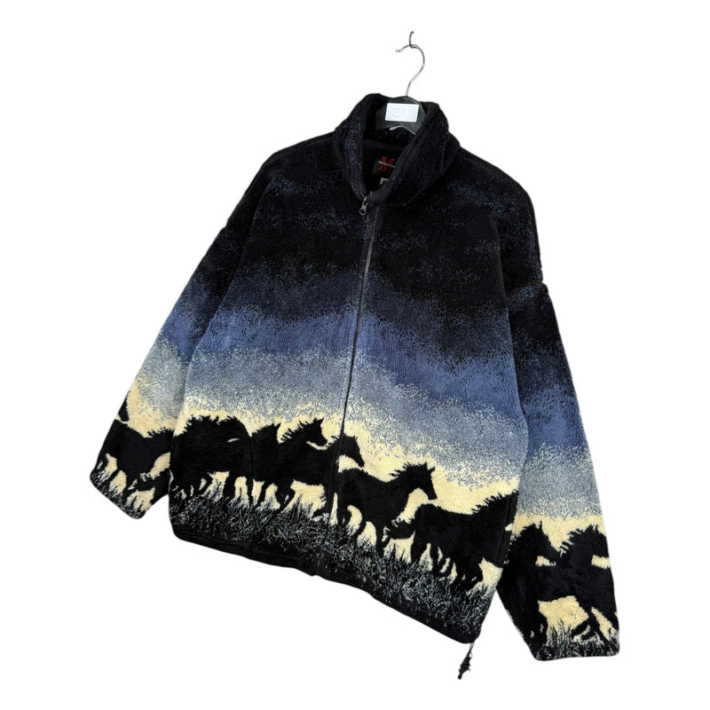 Vintage Wild Horse Sunset Sherpa Fleece Full Zip Jacket