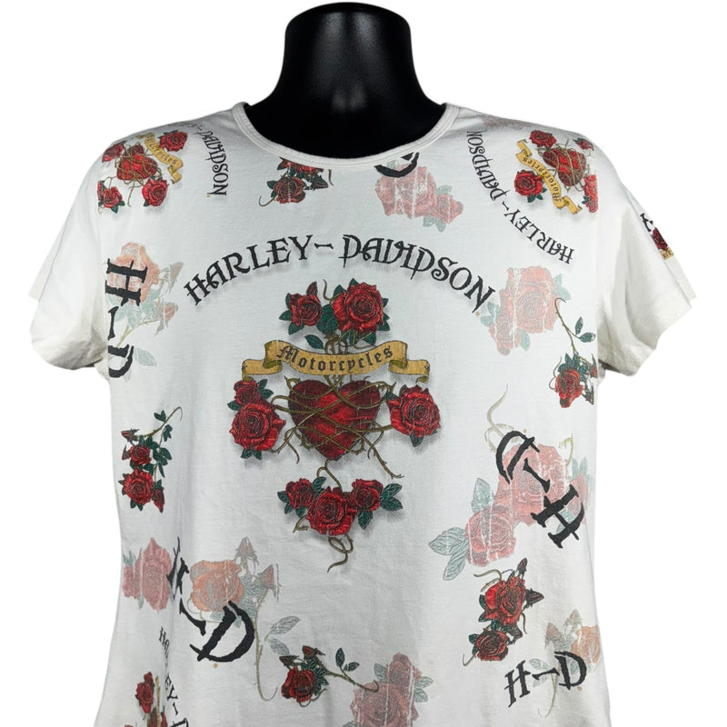 Vintage Women's Harley Davidson Roses AOP Tee