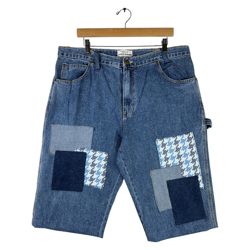 Vintage Tara By Motion Patchwork Denim Cut & Sew Carpenter Shorts 38