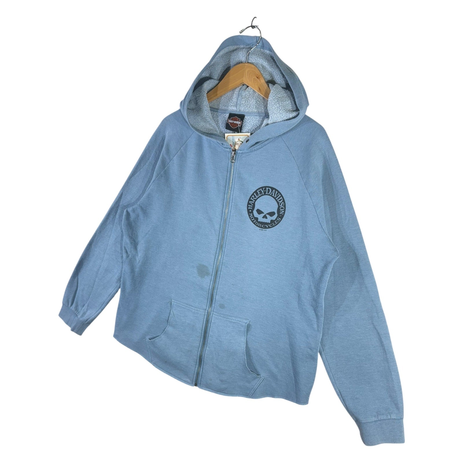 Vintage Harley Davidson Mini Skull Logo Full Zip Hoodie