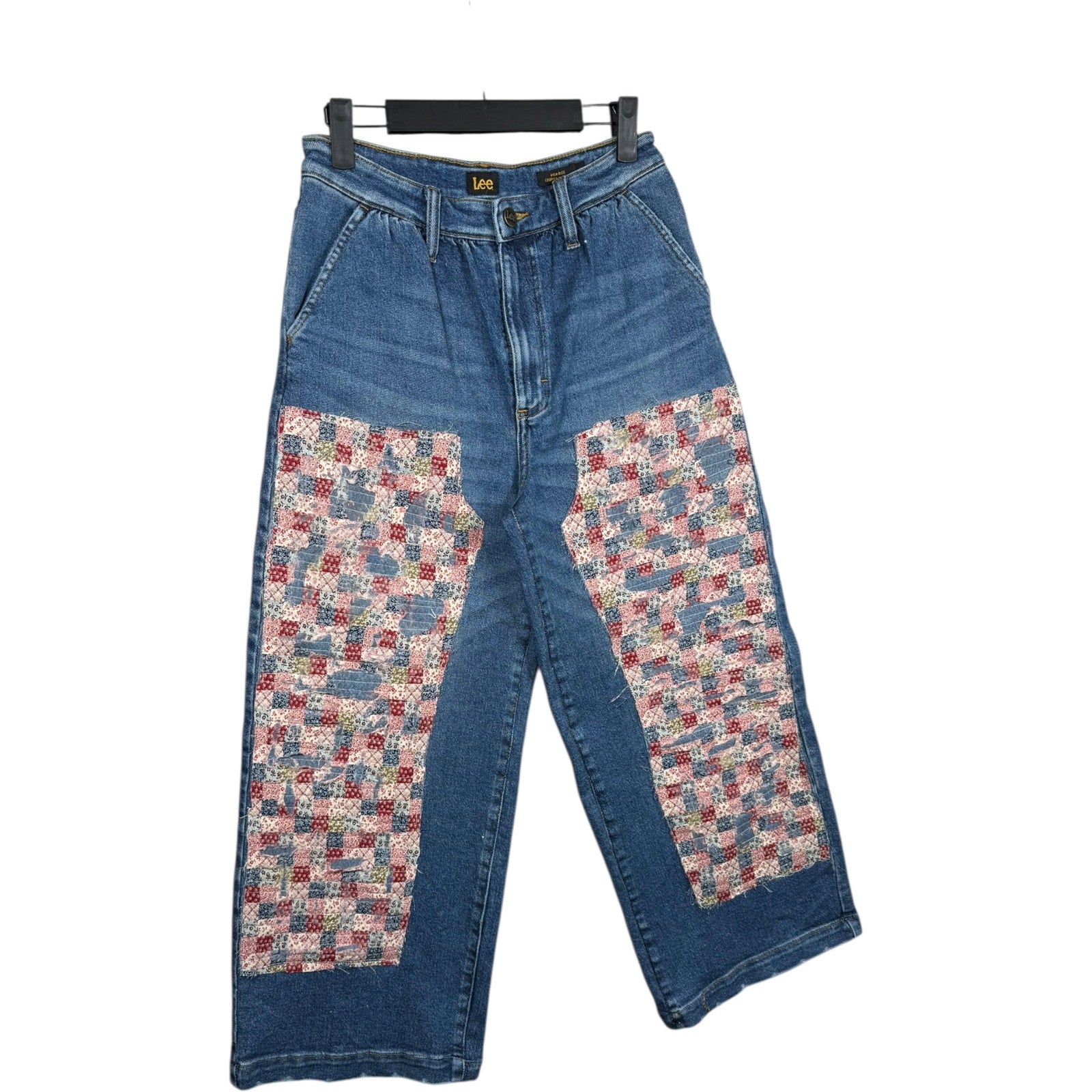 Vintage Lee Patchwork Wide Leg Denim Jeans 28