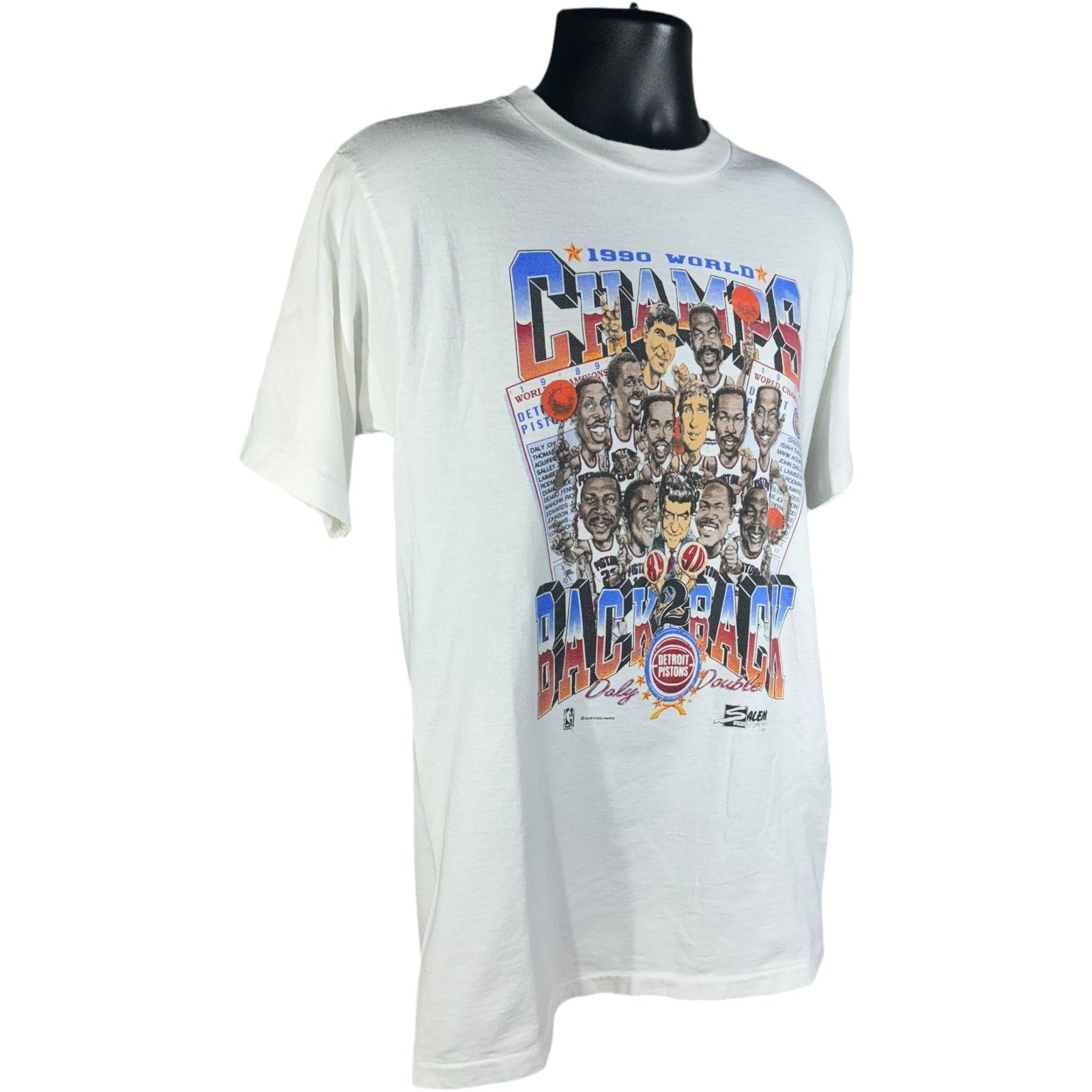 Vintage Detroit Pistons Back To Back World Champions Caricature Tee 1990