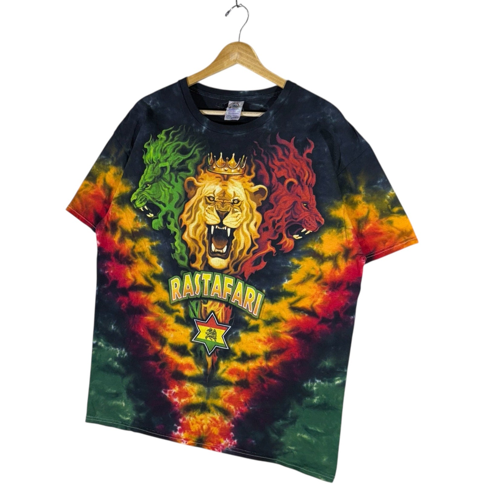 Vintage 3 Lions Rastafari Spellout Tie-Dye Tee