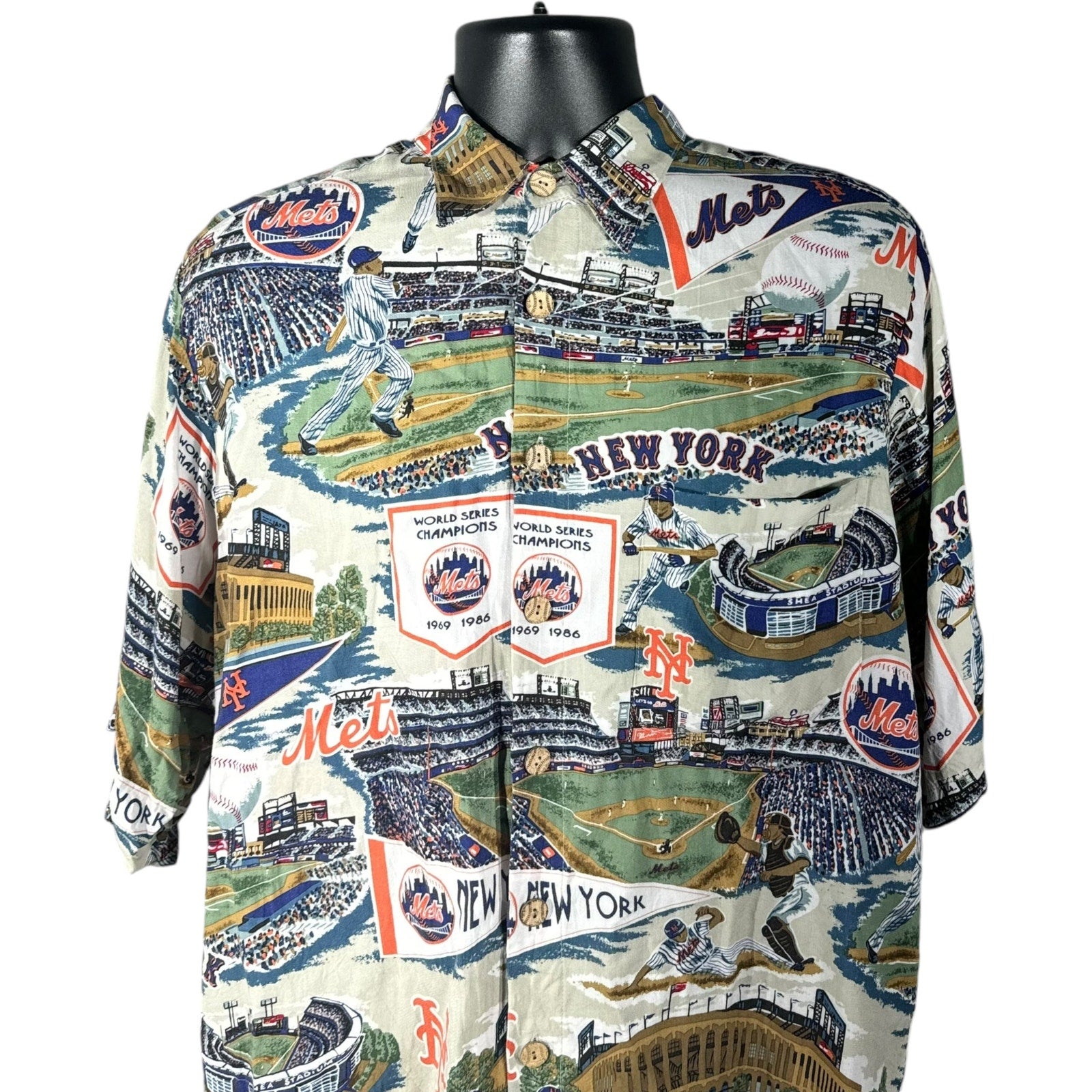 Vintage New York Mets AOP Short Sleeve Button Up