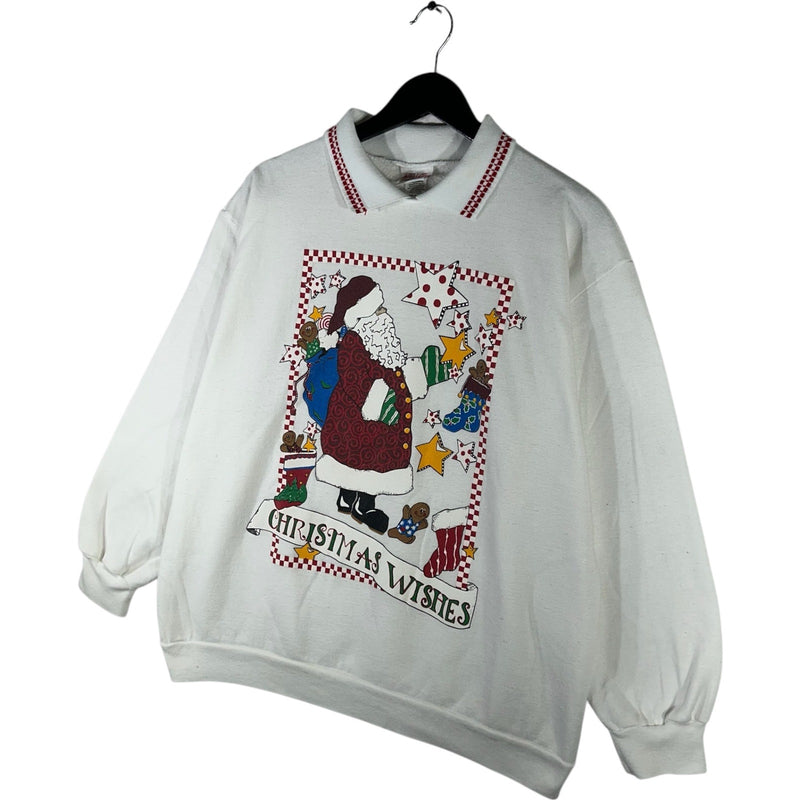 Vintage Santa "Christmas Wishes" Holiday Collared Crewneck