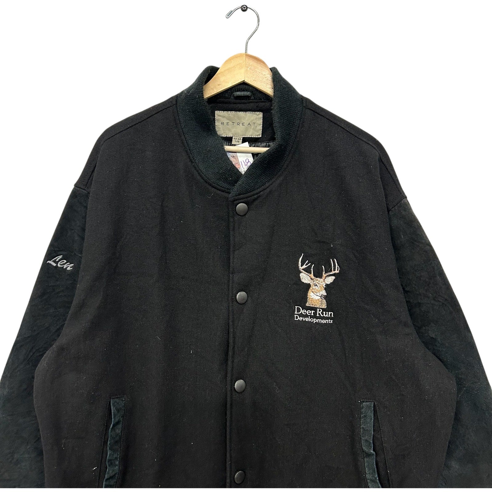 Vintage Retreat Deer Forest Embroiled Varsity Jacket