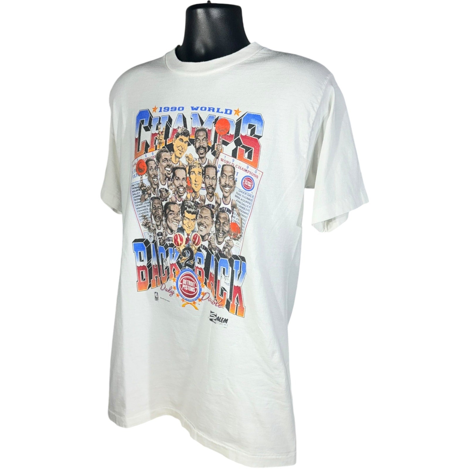 Vintage Detroit Pistons Back To Back World Champions Caricature Tee 1990