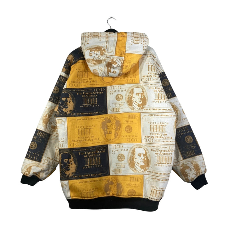 Vintage All Over Money Print $100 Bill Full Zip Hoodie