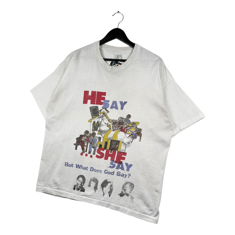 Vintage He Say She Say But What Does God Say T-Shirt