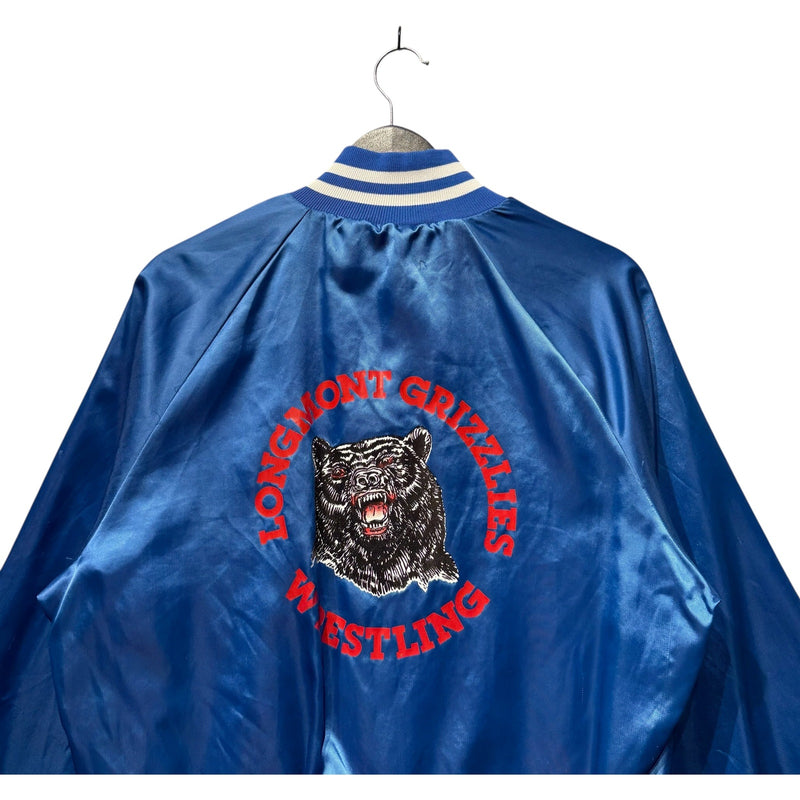 Vintage Longmont Grizzlies Wrestling Spellout Satin Bomber Jacket