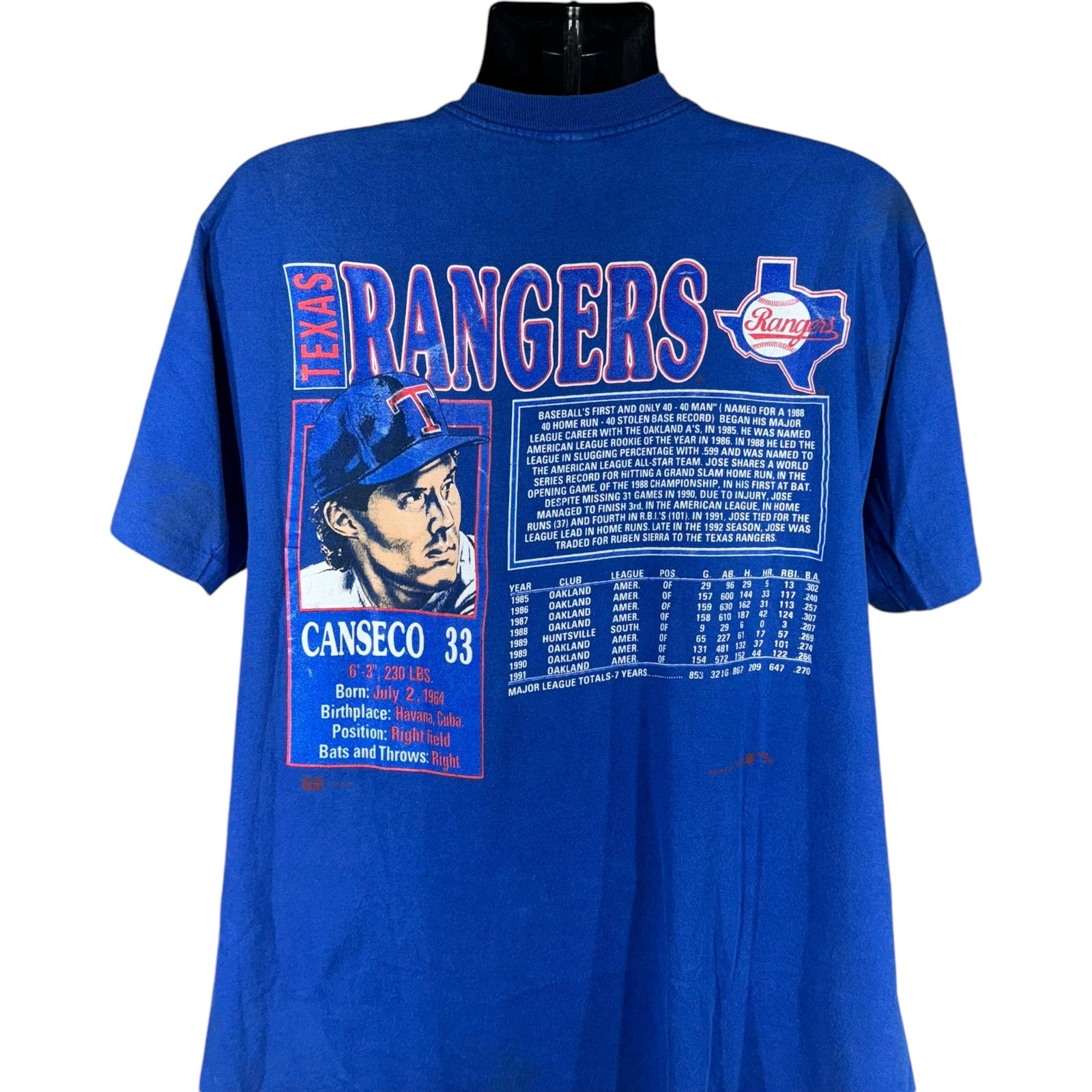 Vintage MLB Texas Rangers Jose Canseco Nutmeg Tee