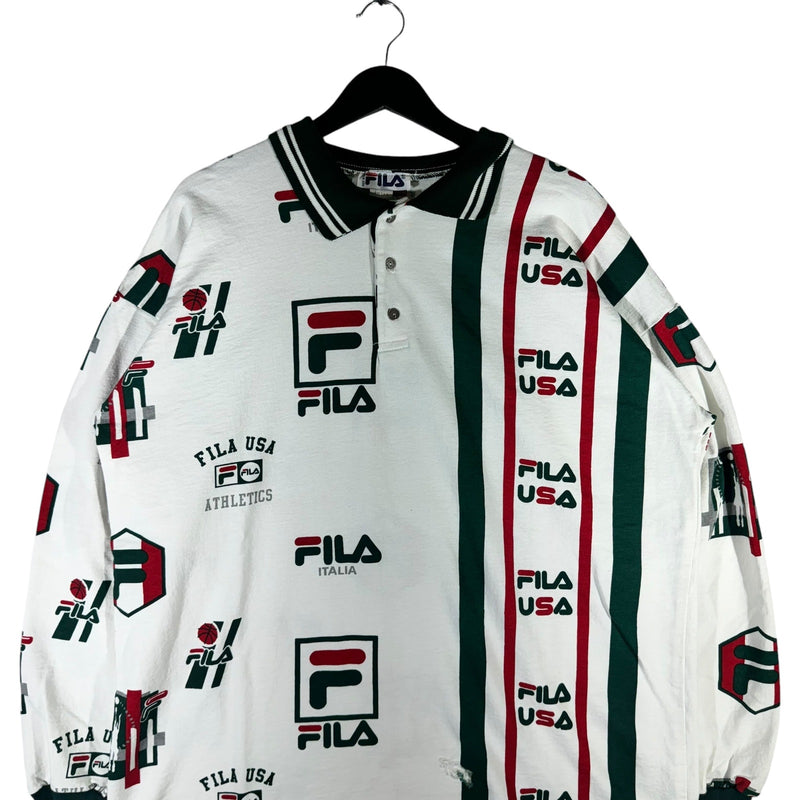 Vintage FILA USA AOP Collared Sweatshirt 90s