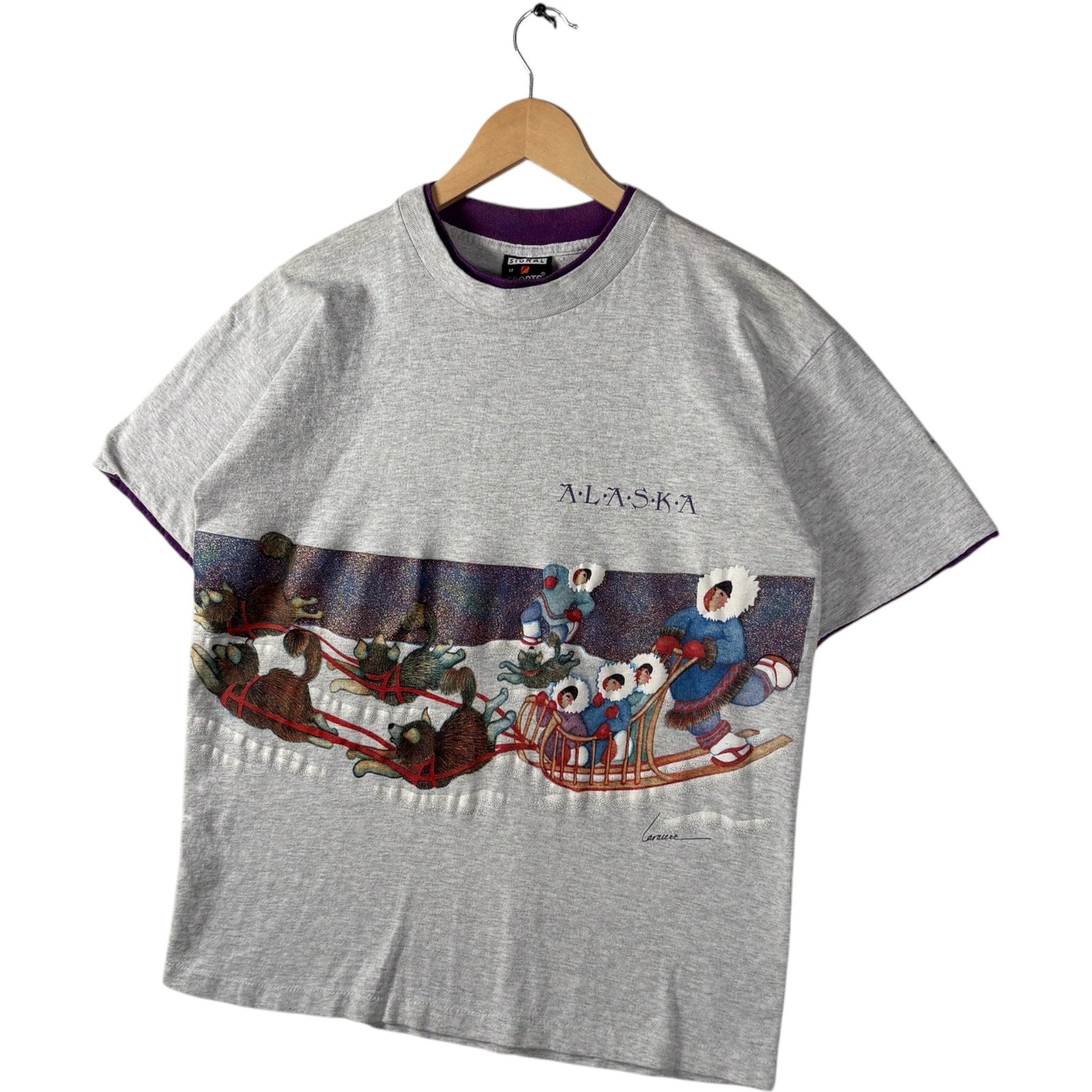 Vintage Alsaka Dog Sled Wrap Around Souvenir Tee