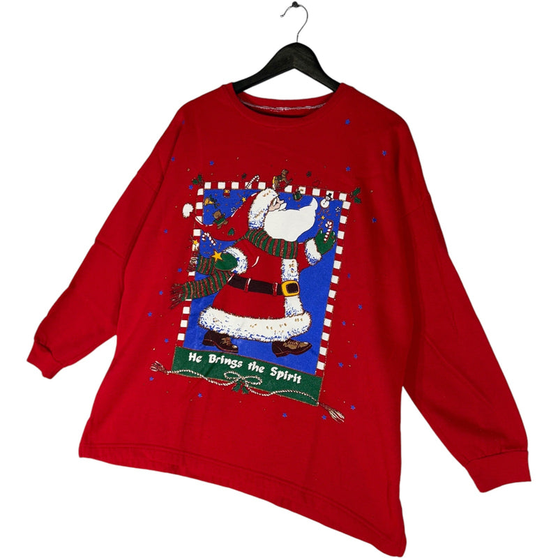 Vintage Christmas "He Brings The Spirit" Santa Crewneck