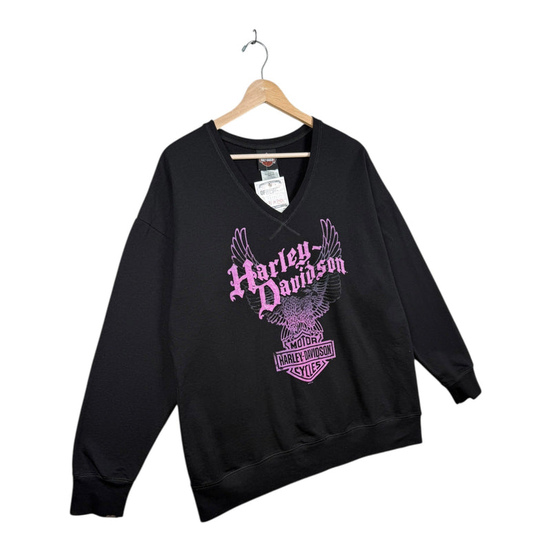 Vintage Harley Davidson Eagle Logo V-Neck Sweatshirt