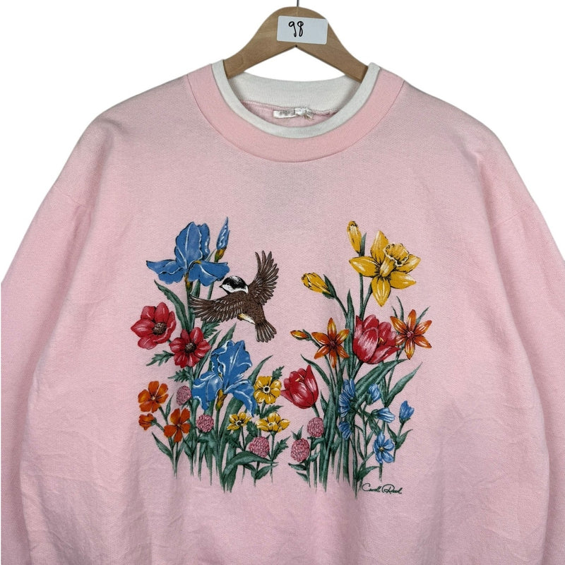 Vintage Floral Bird Graphic Print Crewneck