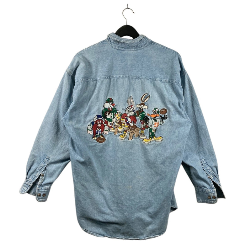 Vintage Looney Tunes Football Denim Long Sleeve Button Up