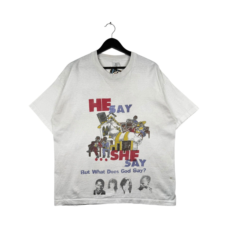 Vintage He Say She Say But What Does God Say T-Shirt