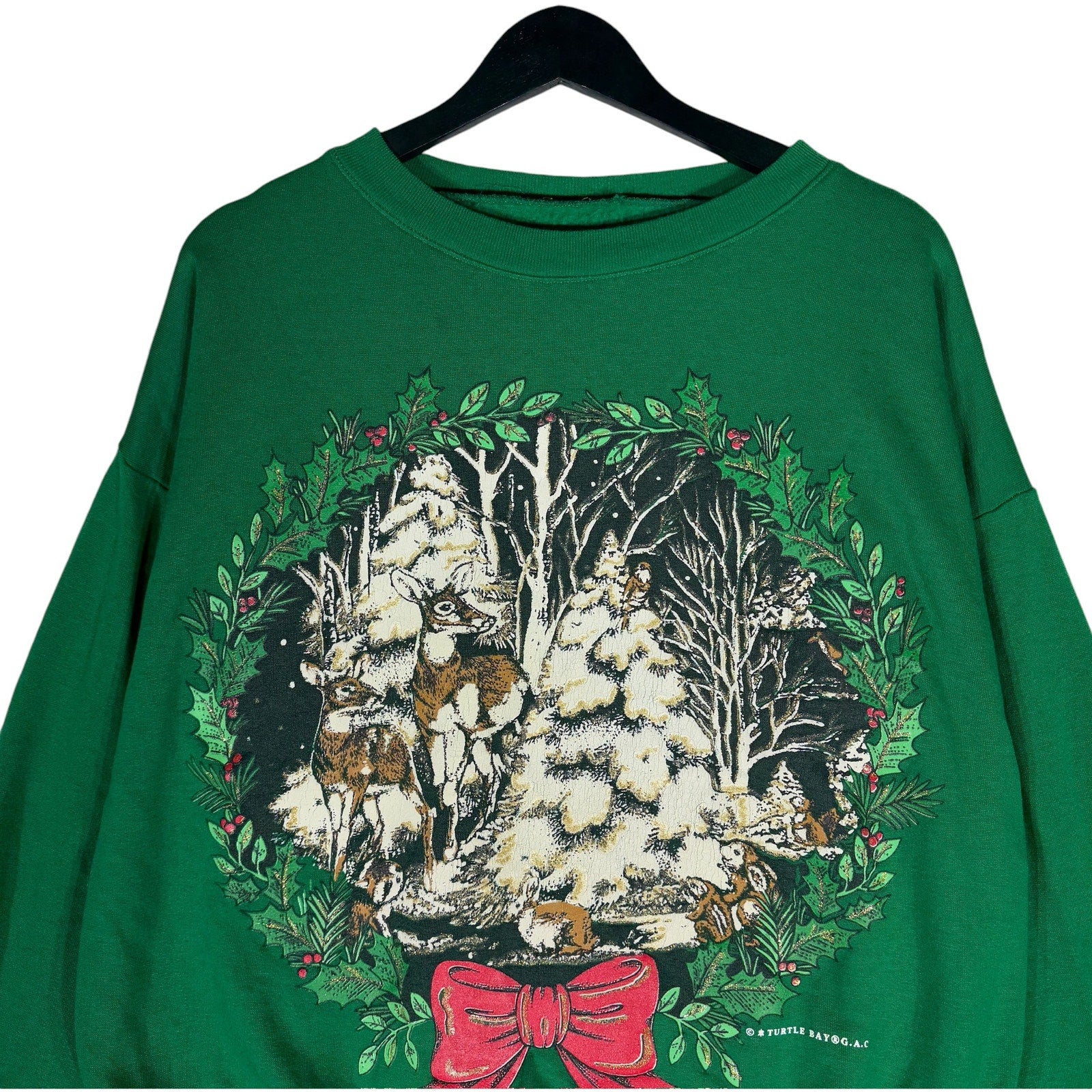 Vintage Winter Deer Holiday Wreath Crewneck