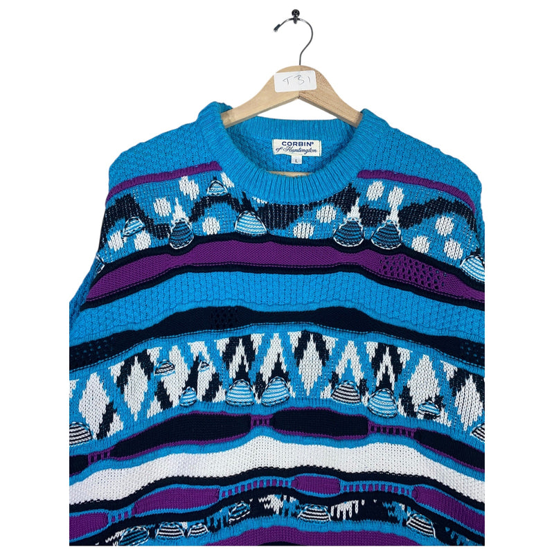 Vintage Corbin Ethnic Pattern Striped Knit Sweater