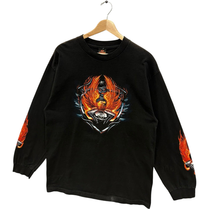 Vintage Y2K Hot Leather Long Sleeve Flame Sleeve Print Tee