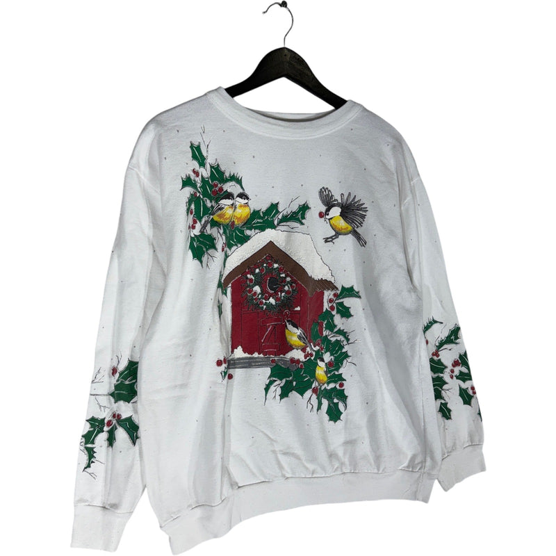 Vintage Winter Chickadees Birdhouse Crewneck 90s