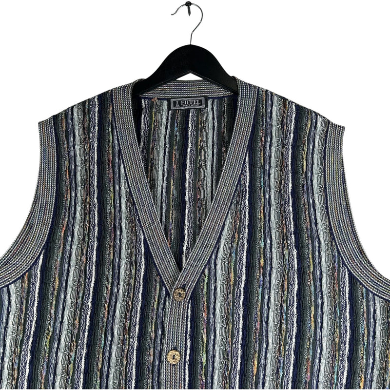 Vintage Striped 3D Knit Button Up Sweater Vest