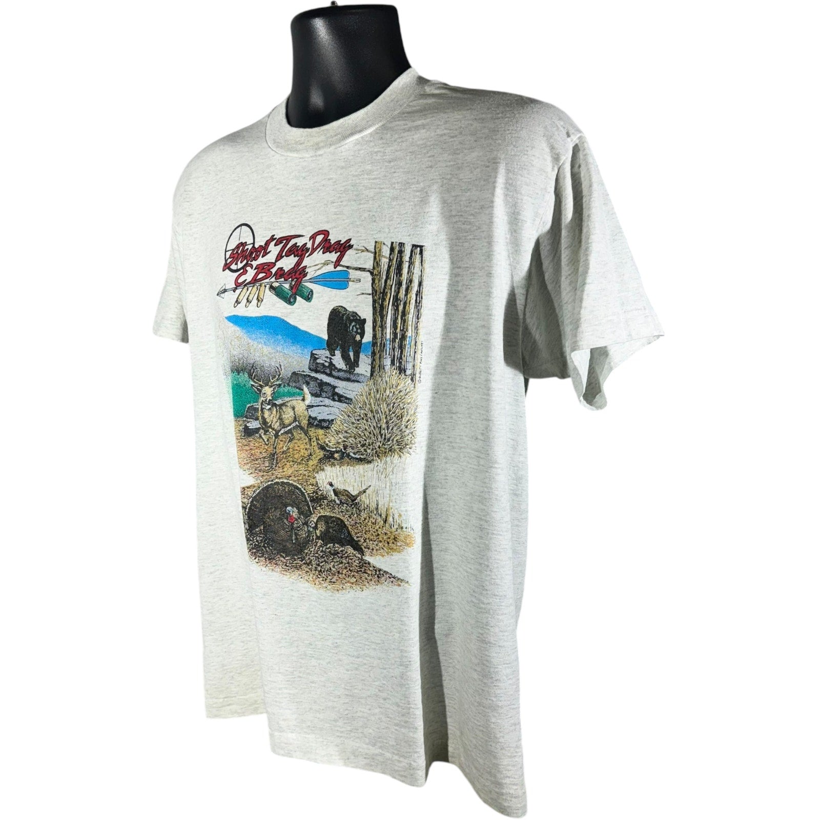 Vintage "Shoot Tag Drag & Brag" Nature Hunting Tee 90s