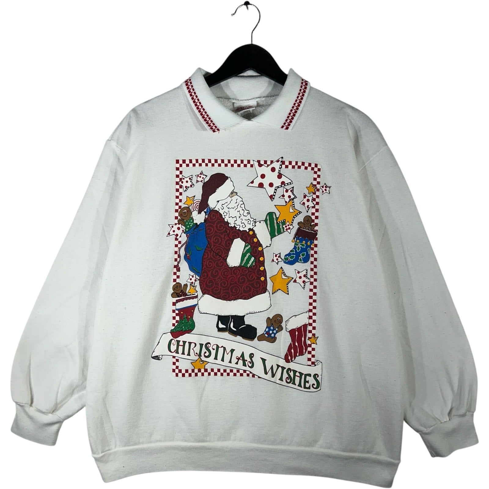 Vintage Santa "Christmas Wishes" Holiday Collared Crewneck