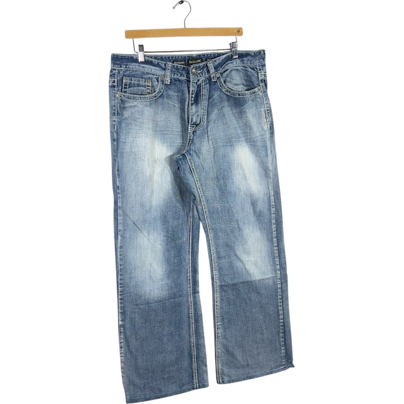 Y2K Helix Emboridered Wide Leg Denim Jeans 36x32