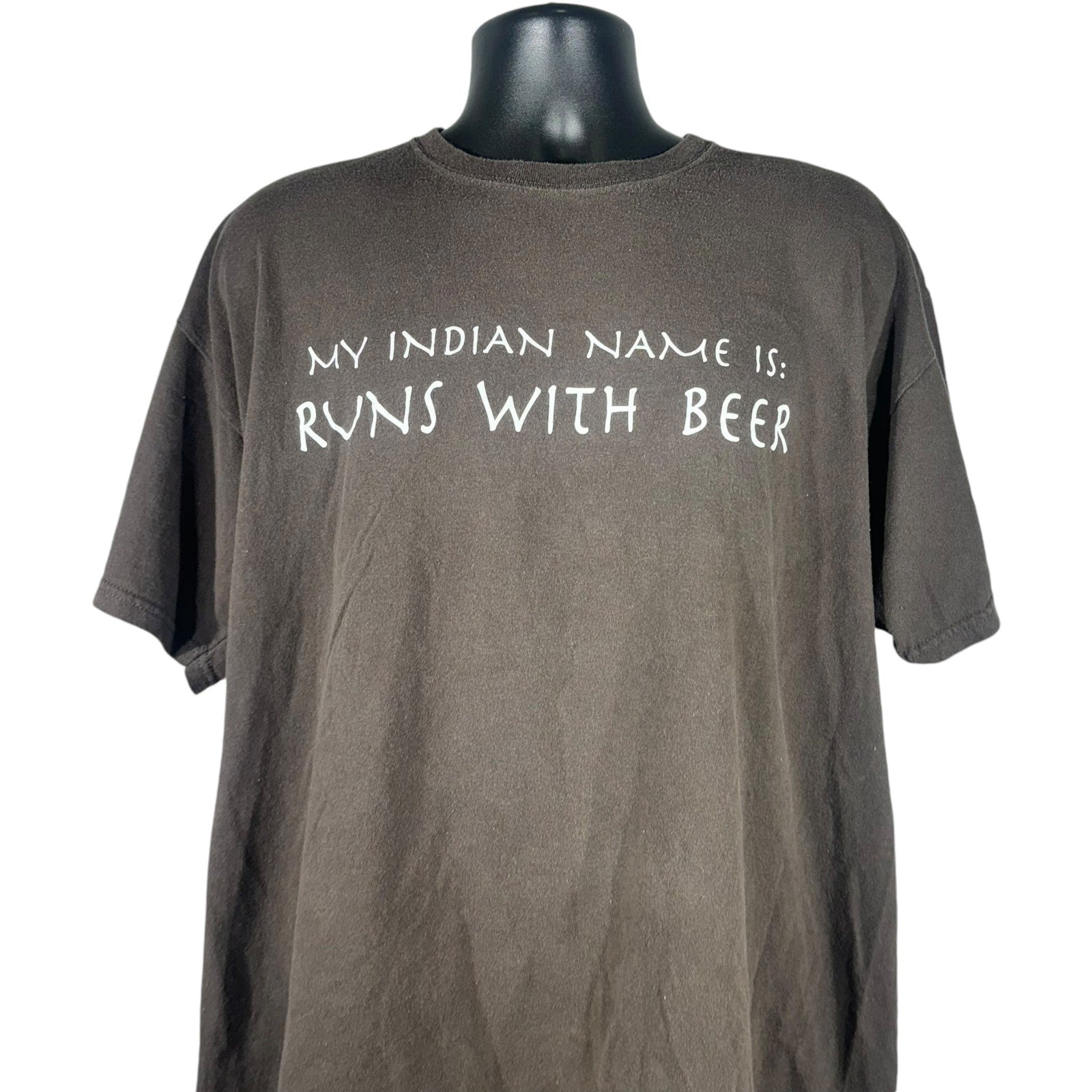 Vintage "My Indian Name is: Runs With Beer" Parody Tee