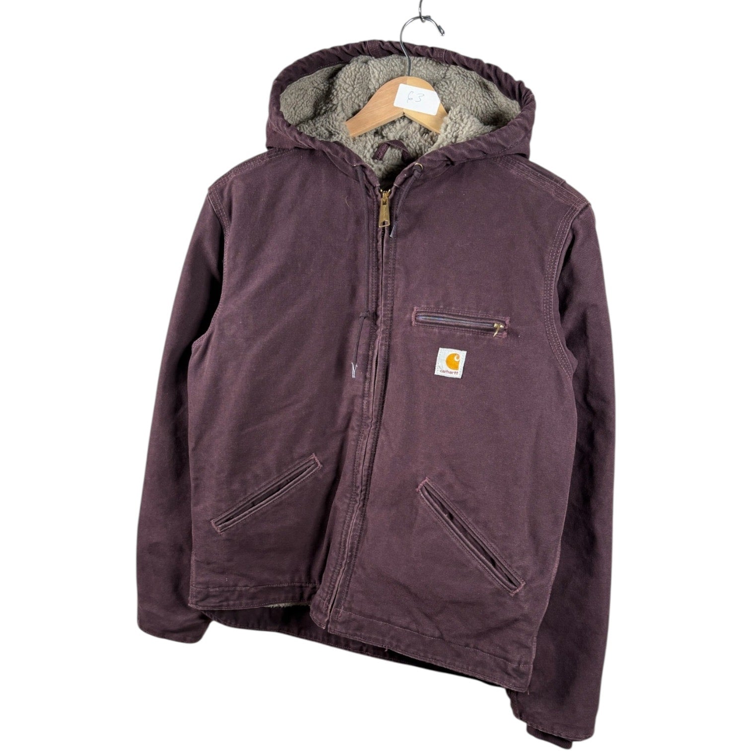 Vintage Carhartt Sherpa Lined Full Zip Hooded Workwear Jacket