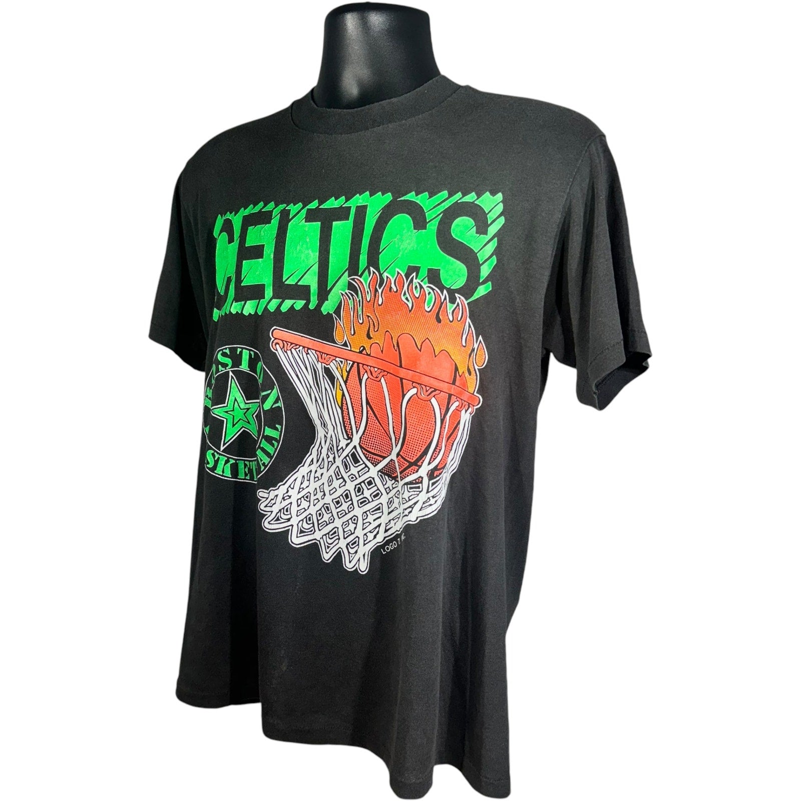 Vintage Boston Celtics Flaming Basketball Tee 90s