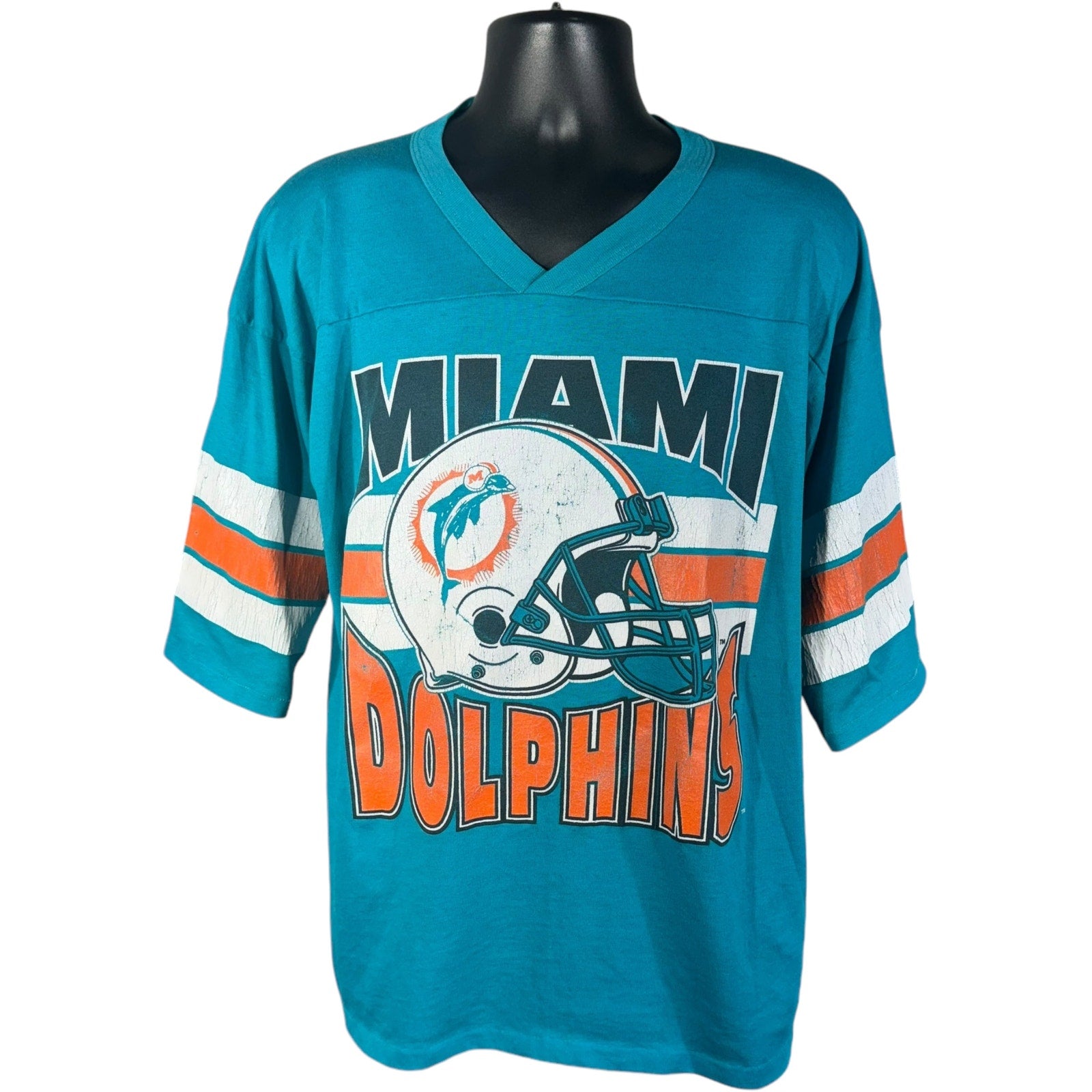 Vintage Miami Dolphins Jersey Style V Neck NFL Tee 90s