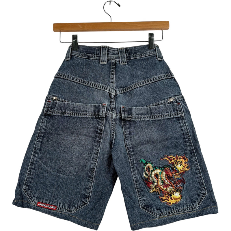 Y2K JNCO Dragon Embroidered Denim Shorts 24x8