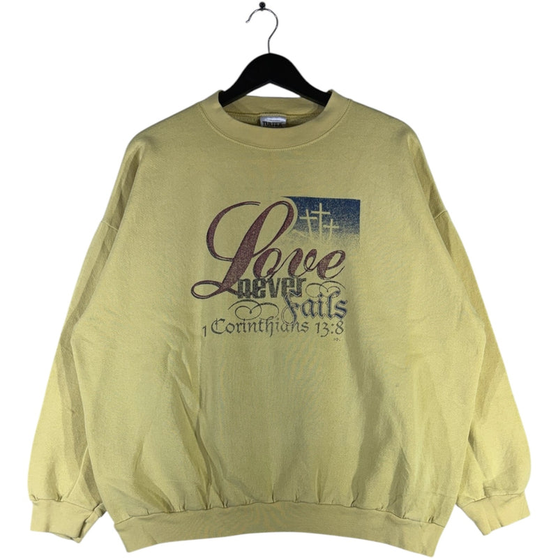Vintage Love Never Fails 1 Corinthians 13:8 Crewneck